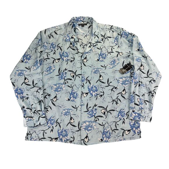 INC Mens Classic Fit Long Sleeve Floral Camp Button Down Shirt Light Blue 2XL - Picture 1 of 4